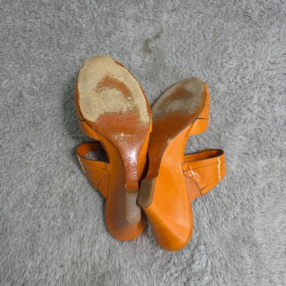 VTG Cole Haan NikeAir Wedge Sandals Orange Leather Woven Peep Toe Womens‎ 6.5 B